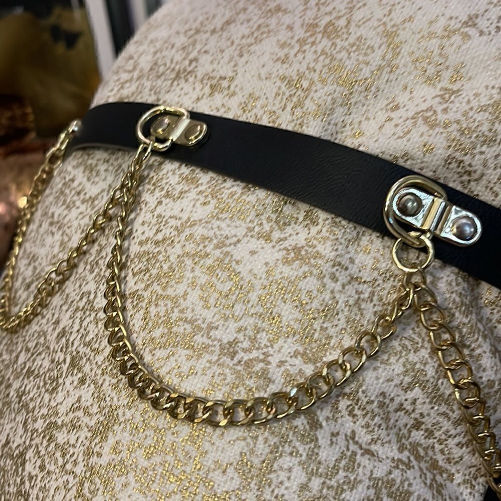 Xl/xxl unisex cosplay goth punk rock black gold metal chain belly hoop link belt - Picture 2 of 8